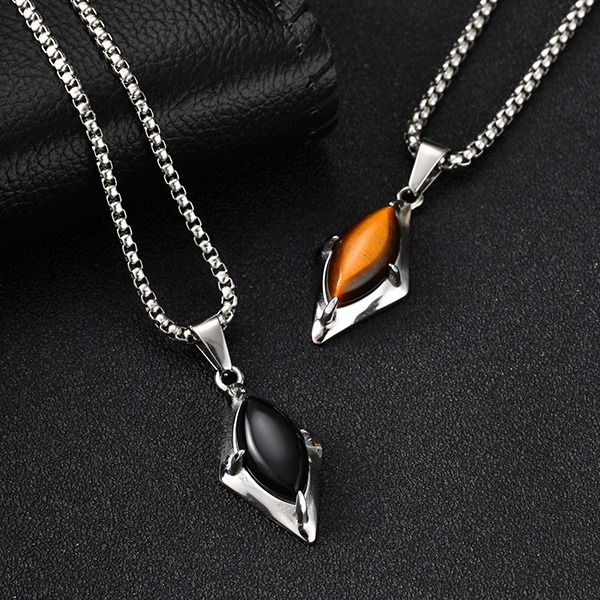 《 QBOX 》FASHION 飾品【CPN-2271】精緻個性復古幾何菱形寶石鈦鋼墬子項鍊/吊墬-細節圖5