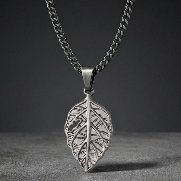 《 QBOX 》FASHION 飾品【CPN-2322】精緻個性復古風樹葉子鈦鋼墬子項鍊/吊墬-細節圖3