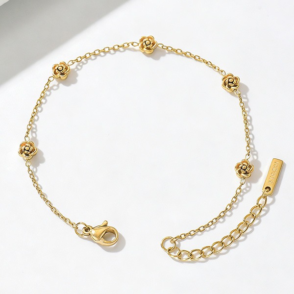 《 QBOX 》FASHION 飾品【B26N1786】 精緻秀氣輕奢百搭綻放玫瑰花鈦鋼手鍊/手環(二色)-細節圖6