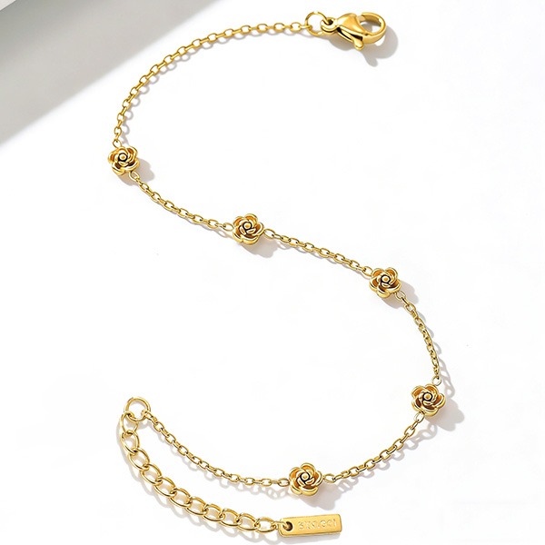 《 QBOX 》FASHION 飾品【B26N1786】 精緻秀氣輕奢百搭綻放玫瑰花鈦鋼手鍊/手環(二色)-細節圖7