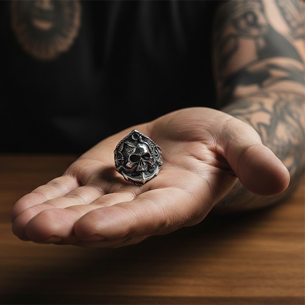 《 QBOX 》FASHION 飾品【RBR8-787】精緻個性復古深海亡靈骷髏頭戰錨鈦鋼戒指/戒環-細節圖9