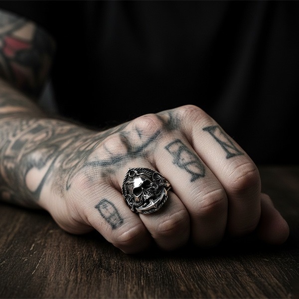 《 QBOX 》FASHION 飾品【RBR8-787】精緻個性復古深海亡靈骷髏頭戰錨鈦鋼戒指/戒環-細節圖10