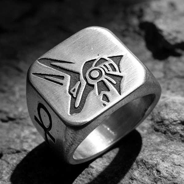 《 QBOX 》FASHION 飾品【RBR8-748】精緻個性復古阿努比斯安卡生命符號鈦鋼戒指/戒環-細節圖4