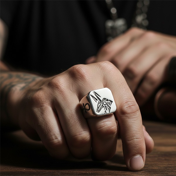 《 QBOX 》FASHION 飾品【RBR8-748】精緻個性復古阿努比斯安卡生命符號鈦鋼戒指/戒環-細節圖9