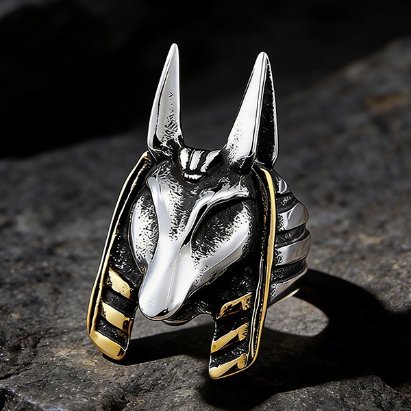 《 QBOX 》FASHION 飾品【RBR8-363】精緻個性復古埃及胡狼神鈦鋼戒指/戒環-細節圖4