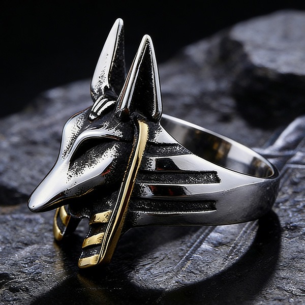 《 QBOX 》FASHION 飾品【RBR8-363】精緻個性復古埃及胡狼神鈦鋼戒指/戒環-細節圖6