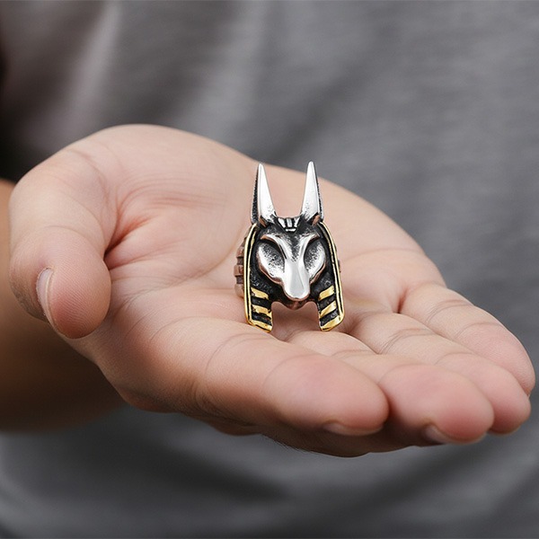《 QBOX 》FASHION 飾品【RBR8-363】精緻個性復古埃及胡狼神鈦鋼戒指/戒環-細節圖8