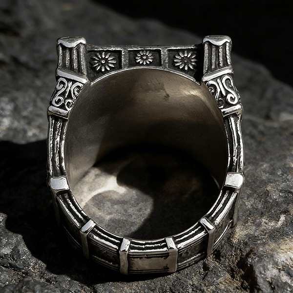 《 QBOX 》FASHION 飾品【RBR8-782】精緻個性復古亡靈骷髏頭方形石匣鈦鋼戒指/戒環-細節圖7