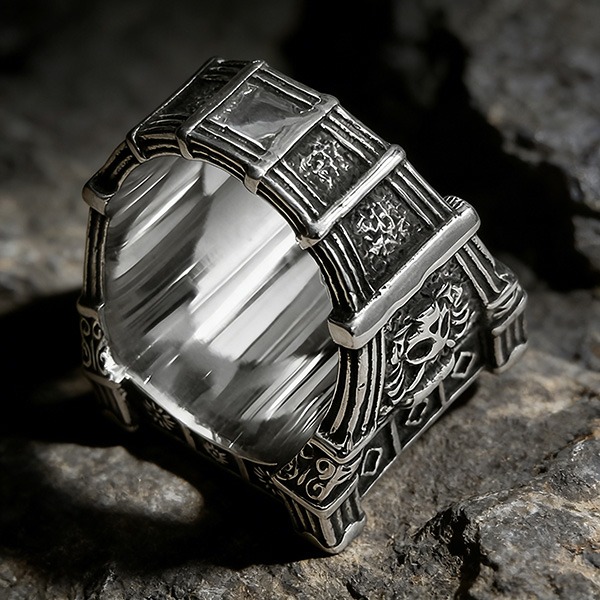 《 QBOX 》FASHION 飾品【RBR8-782】精緻個性復古亡靈骷髏頭方形石匣鈦鋼戒指/戒環-細節圖8