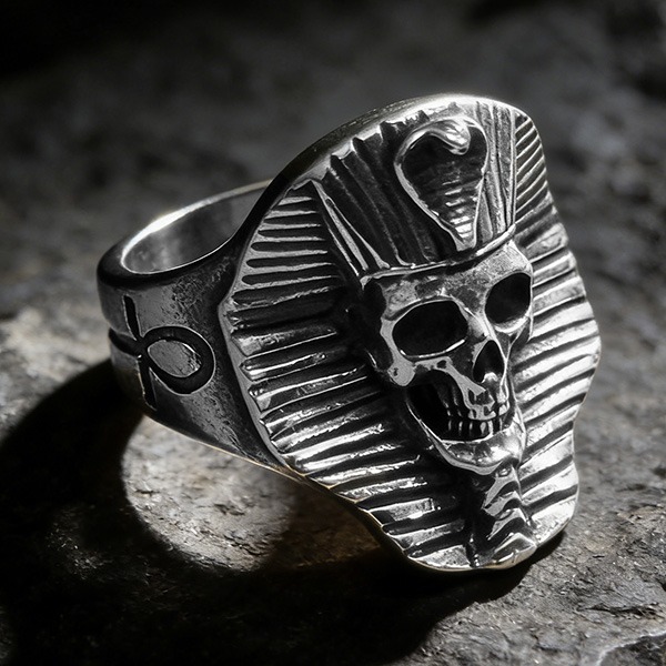 《 QBOX 》FASHION 飾品【RBR8-785】精緻個性復古埃及骷髏頭鈦鋼戒指/戒環-細節圖4