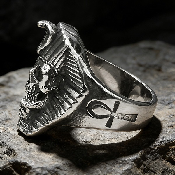 《 QBOX 》FASHION 飾品【RBR8-785】精緻個性復古埃及骷髏頭鈦鋼戒指/戒環-細節圖6
