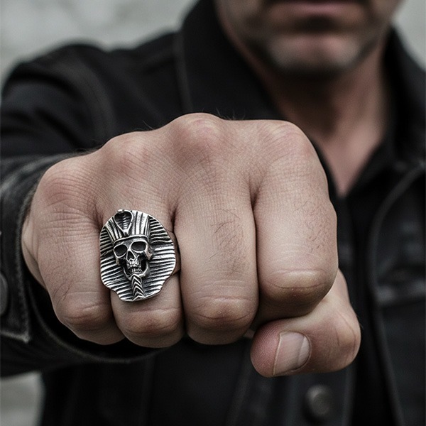 《 QBOX 》FASHION 飾品【RBR8-785】精緻個性復古埃及骷髏頭鈦鋼戒指/戒環-細節圖8