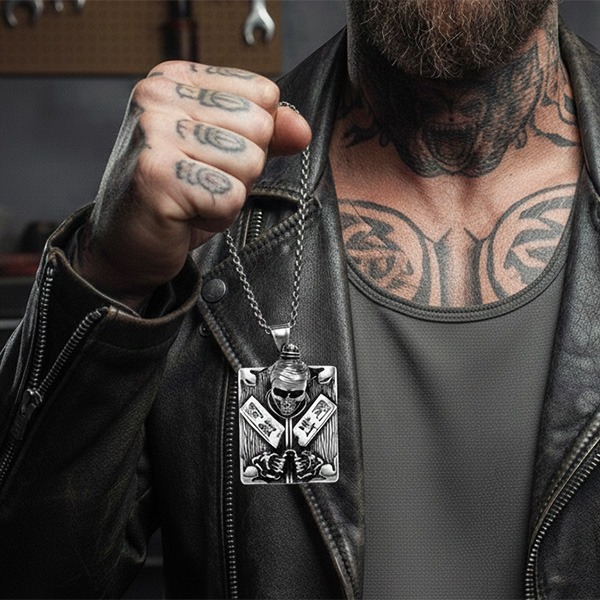 《 QBOX 》FASHION 飾品【LHP211】精緻個性復古開封符咒骷髏鈦鋼墬子項鍊/吊墬-細節圖7
