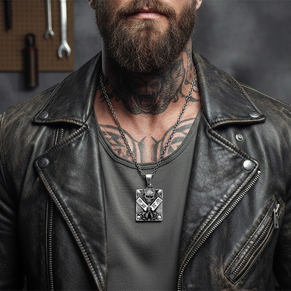 《 QBOX 》FASHION 飾品【LHP211】精緻個性復古開封符咒骷髏鈦鋼墬子項鍊/吊墬-細節圖8