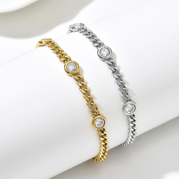 《 QBOX 》FASHION 飾品【B26N1795】 精緻個性輕奢百搭星芒鑲鑽古巴鈦鋼手鍊/手環(二色)-細節圖3