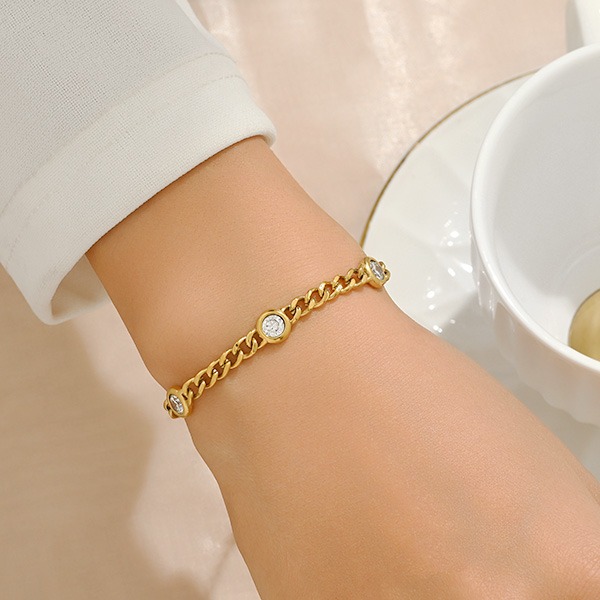 《 QBOX 》FASHION 飾品【B26N1795】 精緻個性輕奢百搭星芒鑲鑽古巴鈦鋼手鍊/手環(二色)-細節圖7