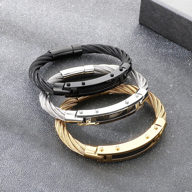 《 QBOX 》FASHION 飾品【BK210557】 精緻個性碳纖維彎牌鋼絲鈦鋼手鐲/手環-細節圖6