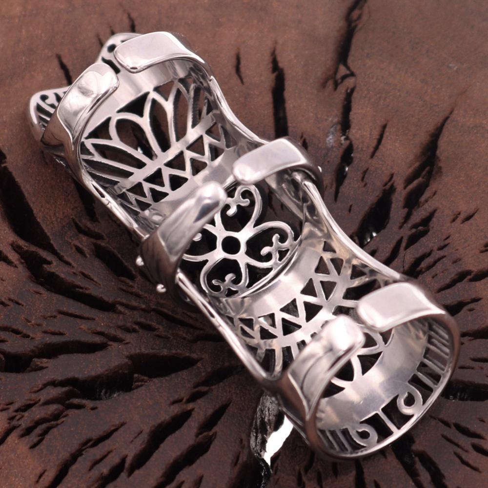 《 QBOX 》FASHION 飾品【BR8-1270】精緻個性復古雕花鏤空護甲鈦鋼戒指/戒環-細節圖7