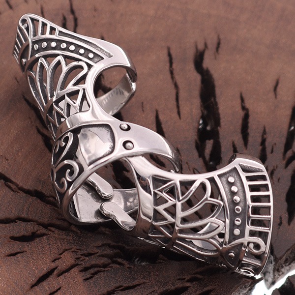 《 QBOX 》FASHION 飾品【BR8-1270】精緻個性復古雕花鏤空護甲鈦鋼戒指/戒環-細節圖8