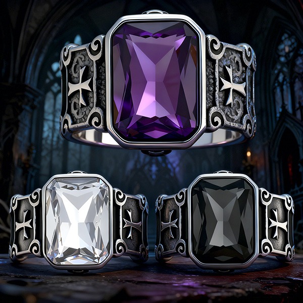 《 QBOX 》FASHION 飾品【RBR8-950】精緻個性復古哥德方鑽十字架鈦鋼戒指/戒環(三色)-細節圖4