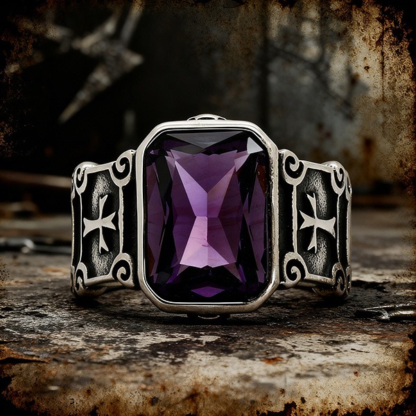 《 QBOX 》FASHION 飾品【RBR8-950】精緻個性復古哥德方鑽十字架鈦鋼戒指/戒環(三色)-細節圖7