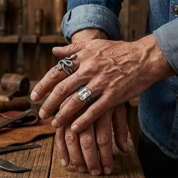 《 QBOX 》FASHION 飾品【RBR8-950】精緻個性復古哥德方鑽十字架鈦鋼戒指/戒環(三色)-細節圖10