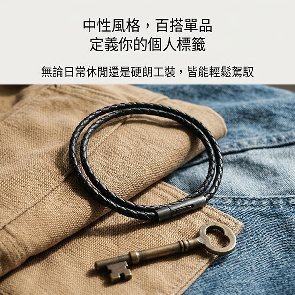 《 QBOX 》FASHION 飾品【LN2331010】精緻個性復古彎形圓扣頭黑色編織皮革繩/光滑皮革鏈(0.4cm)-細節圖7