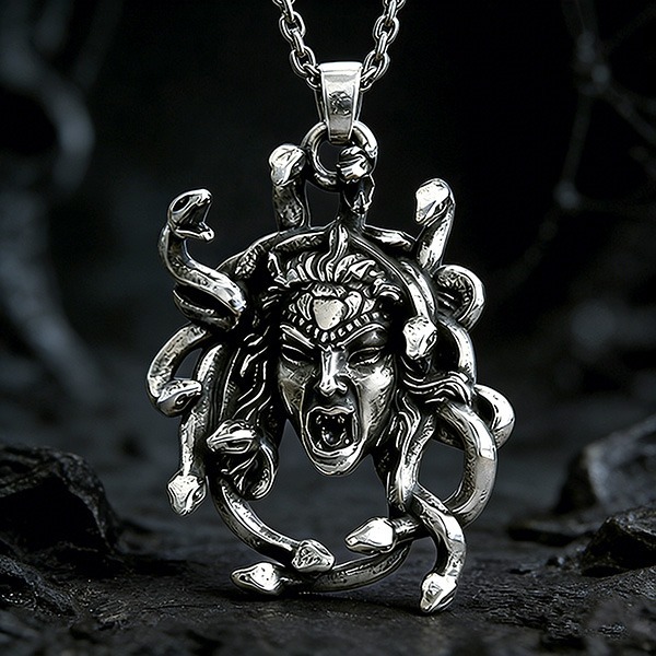 《 QBOX 》FASHION 飾品【CBP8-1192】精緻個性狂怒蛇髮梅杜莎鈦鋼墬子項鍊/吊墬-細節圖4