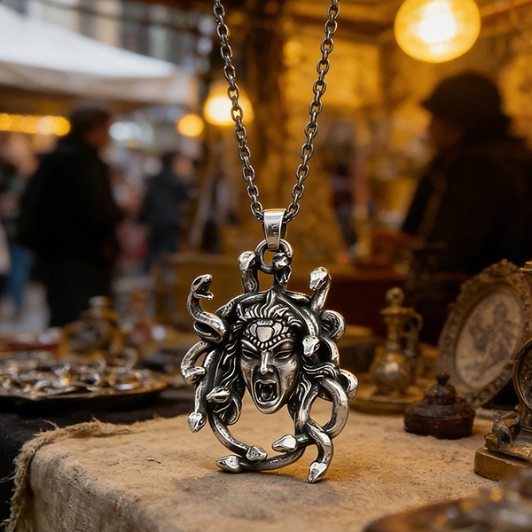 《 QBOX 》FASHION 飾品【CBP8-1192】精緻個性狂怒蛇髮梅杜莎鈦鋼墬子項鍊/吊墬-細節圖8