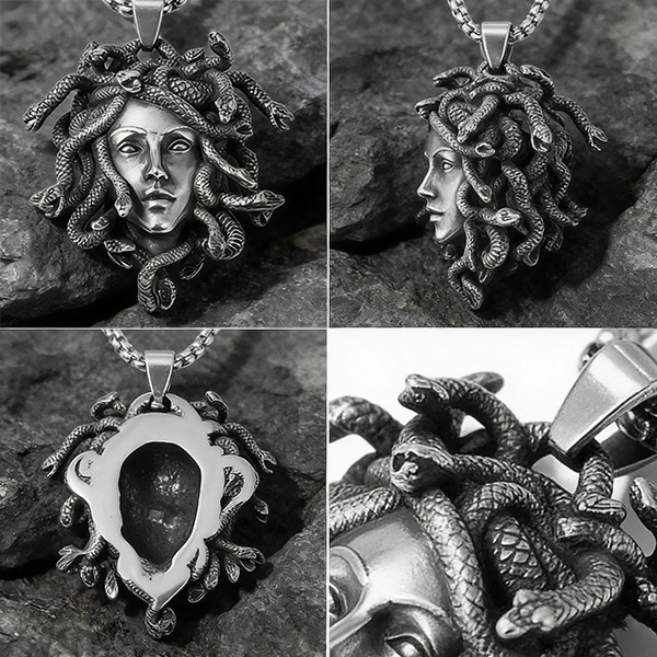 《 QBOX 》FASHION 飾品【CBP8-1305】精緻個性蛇髮妖瞳梅杜莎鈦鋼墬子項鍊/吊墬-細節圖8