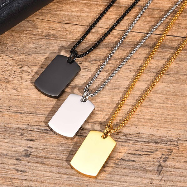 QBOX 》FASHION 飾品【CPN-2046】精緻個性厚實幾何形刻字軍牌鈦鋼墬子項鍊/吊墬(三色)-細節圖3