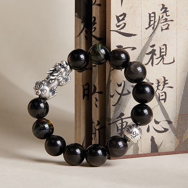 《QBOX 》FASHION 飾品【BV251235】 精緻個性純銀聚財貔貅銀曜石虎眼石火山石串珠手鍊/手環(二款)-細節圖6