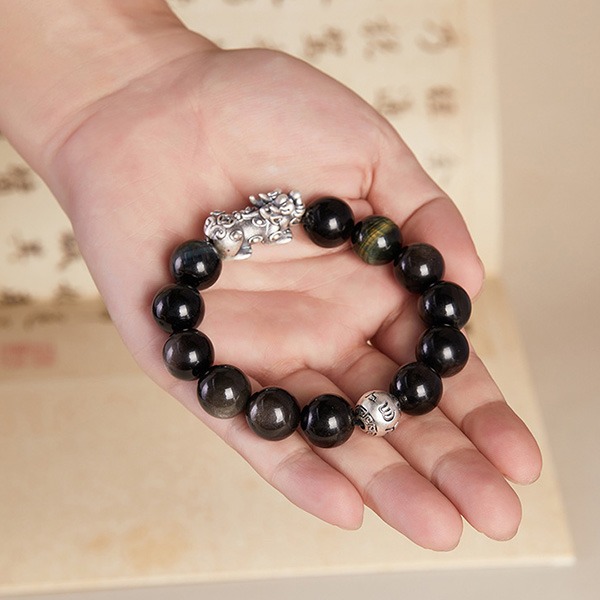 《QBOX 》FASHION 飾品【BV251235】 精緻個性純銀聚財貔貅銀曜石虎眼石火山石串珠手鍊/手環(二款)-細節圖8