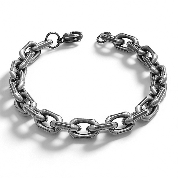 《 QBOX 》FASHION 飾品【KS141119】個性粗曠復古黑磨邊環扣鈦鋼項鍊/鋼鍊條(8mm)-細節圖2