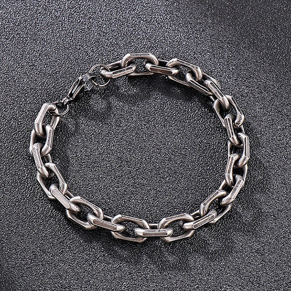 《 QBOX 》FASHION 飾品【KS141119】個性粗曠復古黑磨邊環扣鈦鋼項鍊/鋼鍊條(8mm)-細節圖5