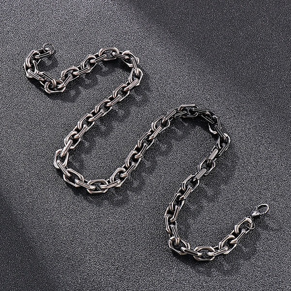 《 QBOX 》FASHION 飾品【KS141119】個性粗曠復古黑磨邊環扣鈦鋼項鍊/鋼鍊條(8mm)-細節圖6