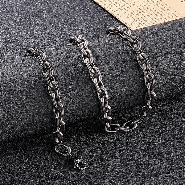 《 QBOX 》FASHION 飾品【KS141119】個性粗曠復古黑磨邊環扣鈦鋼項鍊/鋼鍊條(8mm)-細節圖7