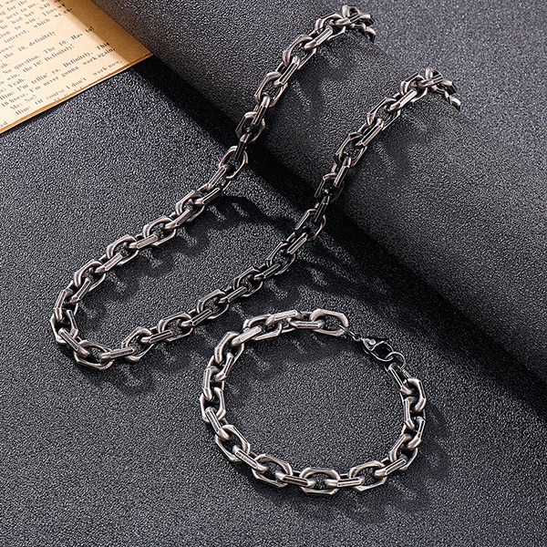 《 QBOX 》FASHION 飾品【KS141119】個性粗曠復古黑磨邊環扣鈦鋼項鍊/鋼鍊條(8mm)-細節圖8