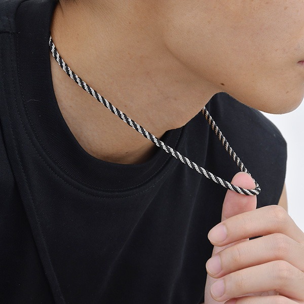 《 QBOX 》FASHION 飾品【GNC-2323】個性雙色麻花繩編織鈦鋼項鍊/鎖骨鍊-細節圖7