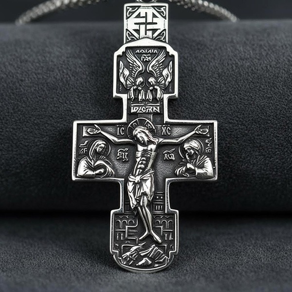 《 QBOX 》FASHION 飾品【CBP8-998】精緻個性復古聖像守護宗教十字架鈦鋼墬子項鍊/吊墬-細節圖3