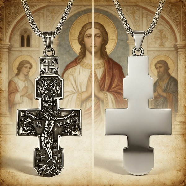 《 QBOX 》FASHION 飾品【CBP8-998】精緻個性復古聖像守護宗教十字架鈦鋼墬子項鍊/吊墬-細節圖4