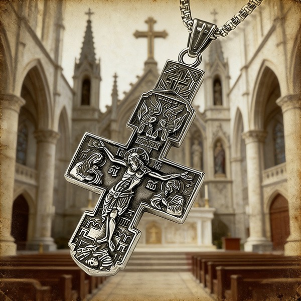 《 QBOX 》FASHION 飾品【CBP8-998】精緻個性復古聖像守護宗教十字架鈦鋼墬子項鍊/吊墬-細節圖5