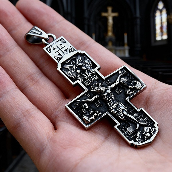 《 QBOX 》FASHION 飾品【CBP8-998】精緻個性復古聖像守護宗教十字架鈦鋼墬子項鍊/吊墬-細節圖7