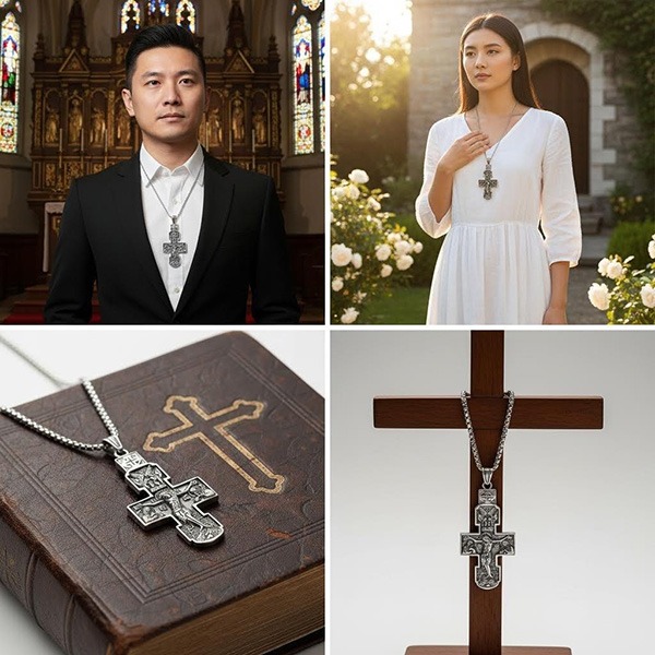 《 QBOX 》FASHION 飾品【CBP8-998】精緻個性復古聖像守護宗教十字架鈦鋼墬子項鍊/吊墬-細節圖8