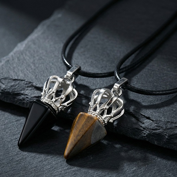 《 QBOX 》FASHION 飾品【GPN-2286】精緻個性六角錐形皇冠天然虎眼石鈦鋼墬子項鍊/吊墬-細節圖4