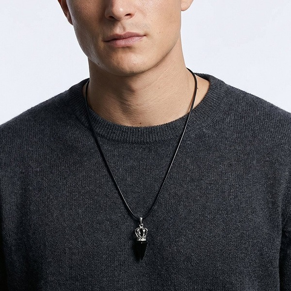 《 QBOX 》FASHION 飾品【GPN-2286】精緻個性六角錐形皇冠天然虎眼石鈦鋼墬子項鍊/吊墬-細節圖10