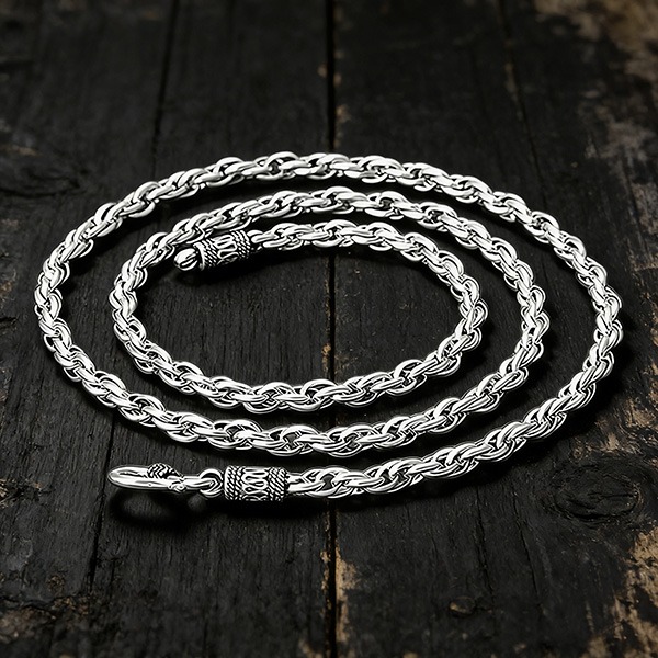 《 QBOX 》FASHION 飾品【SN0710】精緻個性復古多繁圈繩結圖紋S扣頭S925純銀項鍊/鏈條-細節圖3