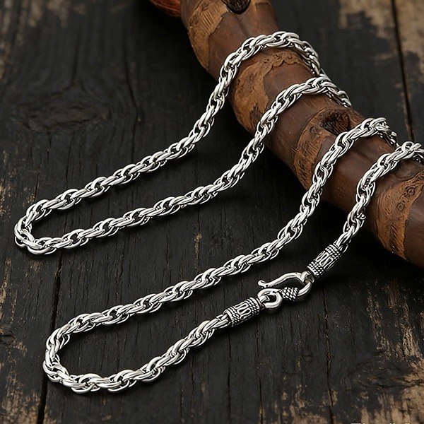 《 QBOX 》FASHION 飾品【SN0710】精緻個性復古多繁圈繩結圖紋S扣頭S925純銀項鍊/鏈條-細節圖6