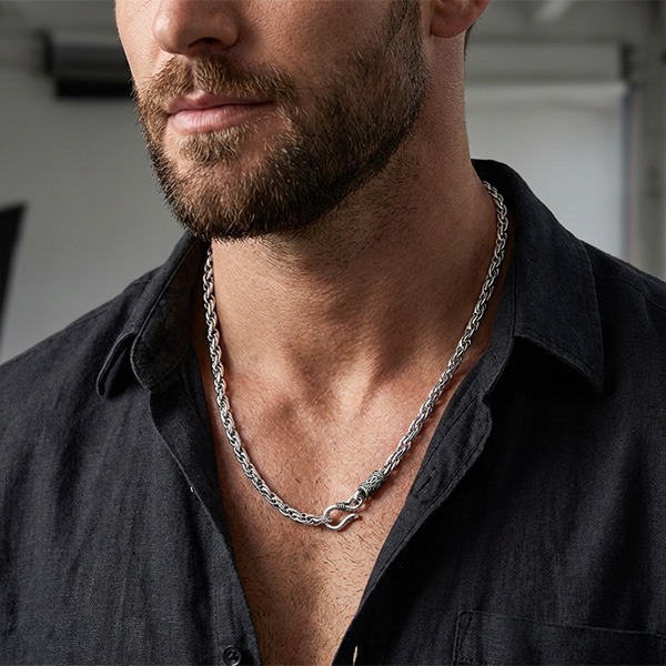 《 QBOX 》FASHION 飾品【SN0710】精緻個性復古多繁圈繩結圖紋S扣頭S925純銀項鍊/鏈條-細節圖7