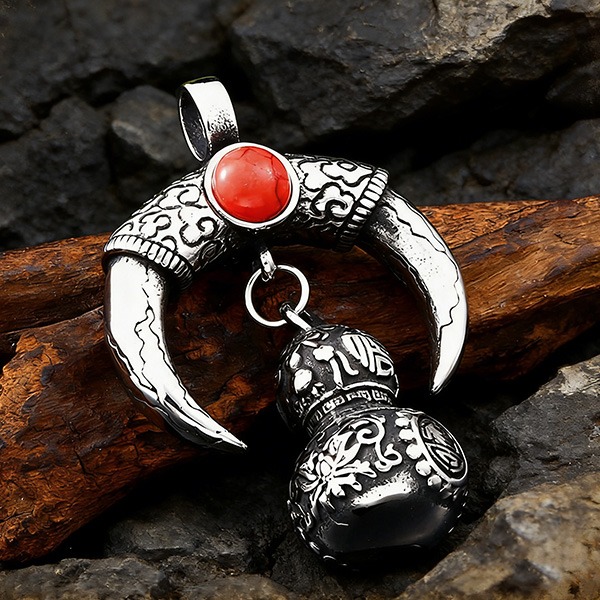 《 QBOX 》FASHION 飾品【LHP138】精緻個性復古月牙松石葫蘆福祿鈦鋼墬子項鍊/吊墬-細節圖7